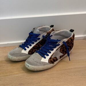 Golden Goose Leopard Print Sneakers with Blue Laces